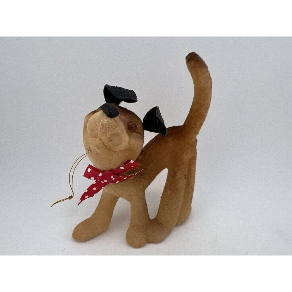 Decorative Christmas Red White Polka Dot‎ Ribbon Bow Dalmatian Dog Ornament